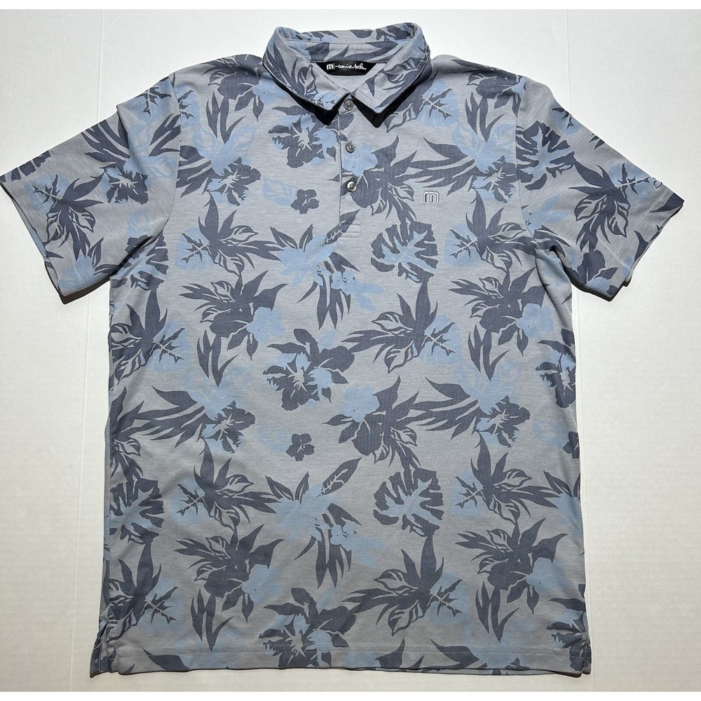 Travis Mathew Floral Tropic Polo Shirt Men's Size Large Hawaiian Casual Golf EUC